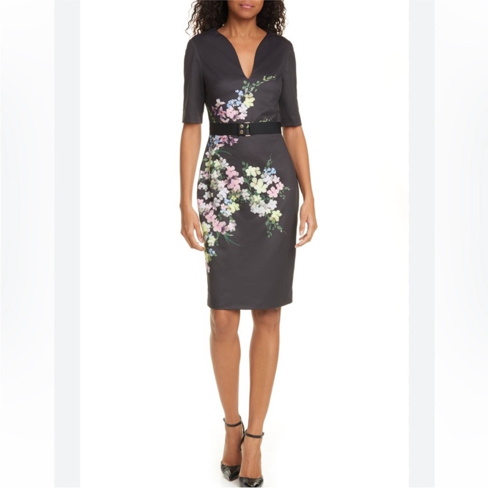 Ted Baker Black Floral Midi Dress